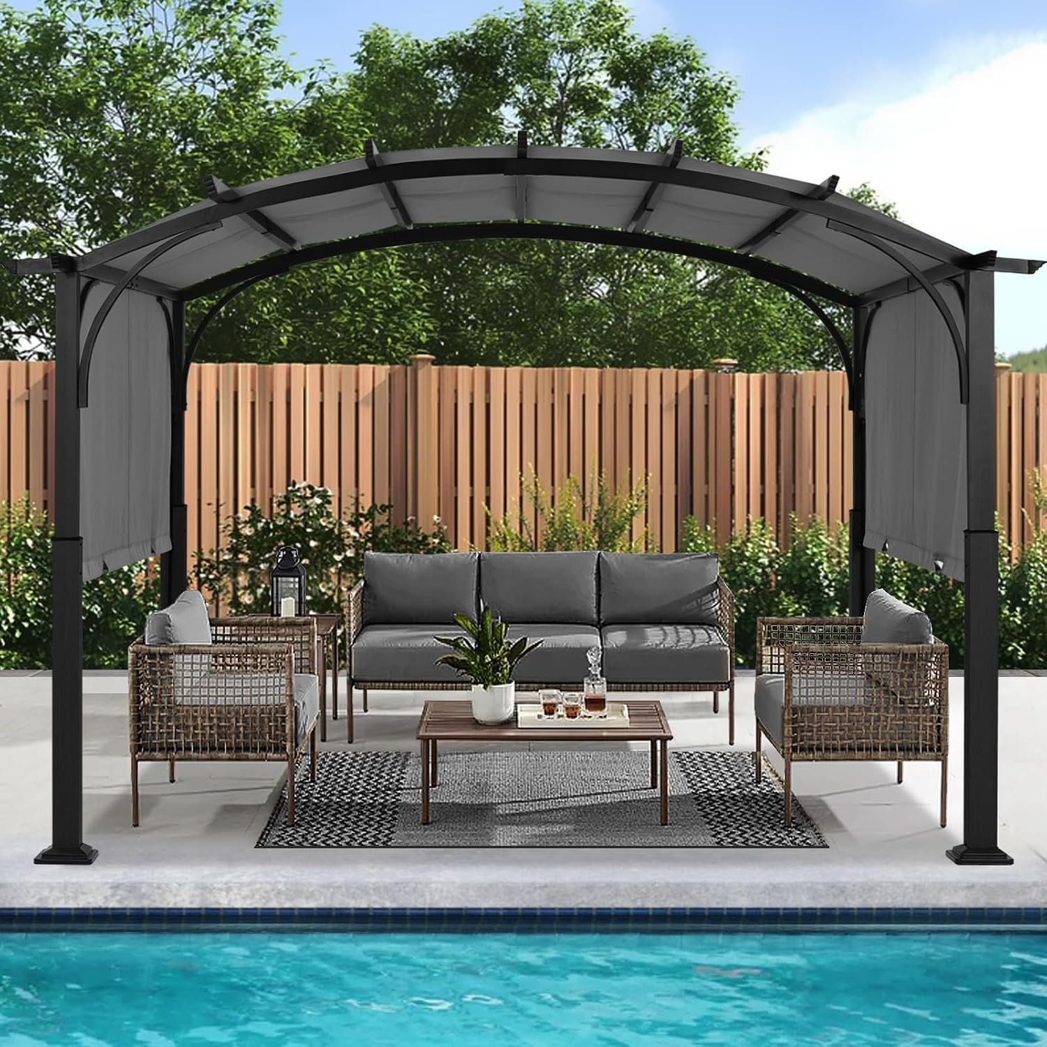 ABCCANOPY Arched Pergola 10’x10′ with Retractable Sun Shade, Dary Gray