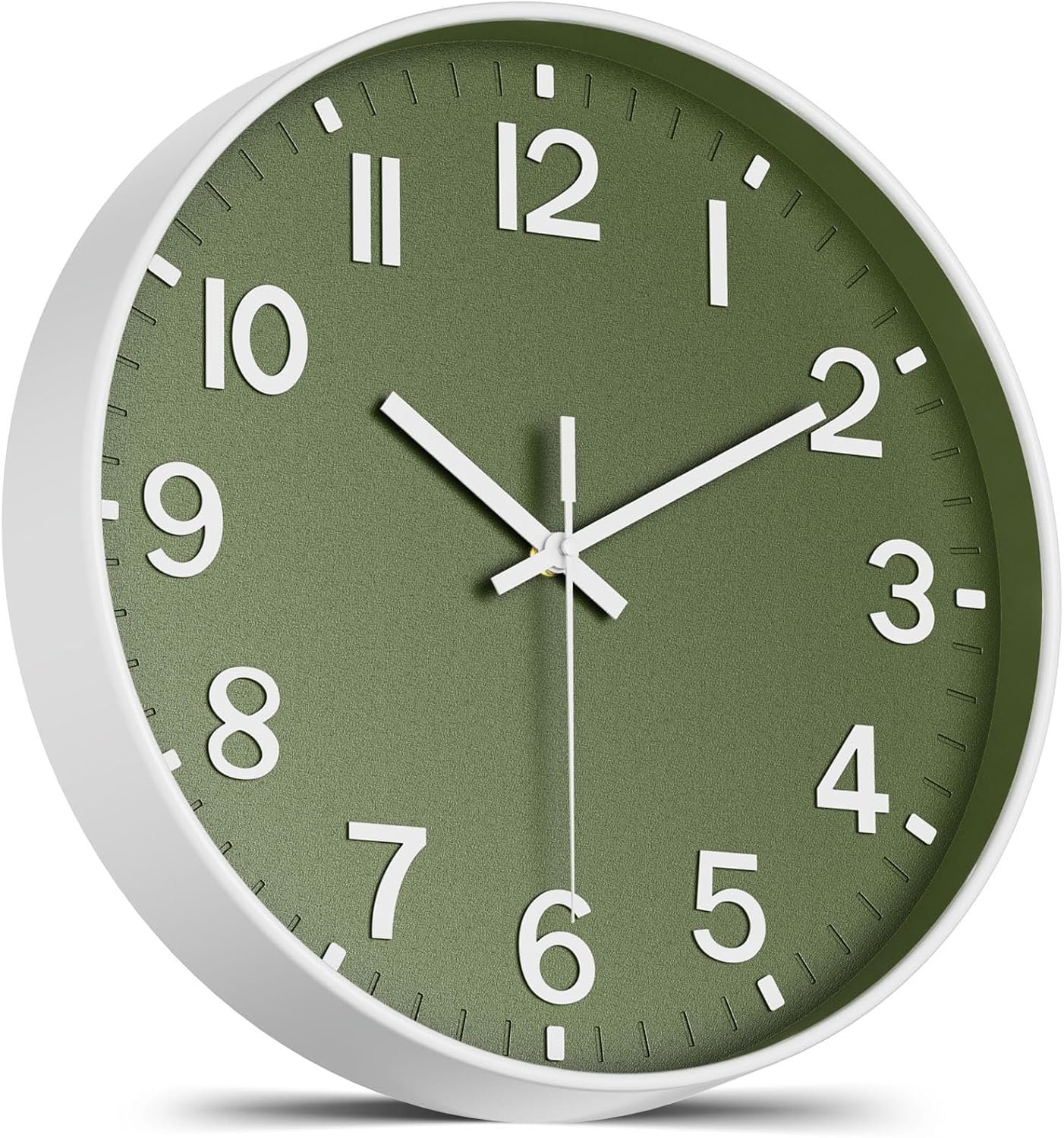 Silent Wall Clock Non-Ticking Battery Operated – Modern Olive Green Analog Wall Clock for Living Room, Kitchen, Office, Bedroom – Stylish Home Wall Decor Clock, 8 Inch