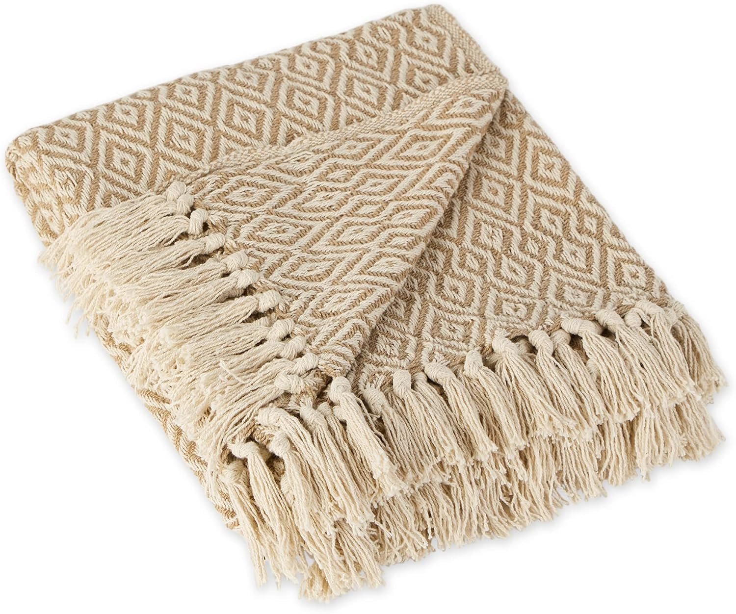 DII Rustic Farmhouse Double Diamond Woven Throw, 50×60, Stone