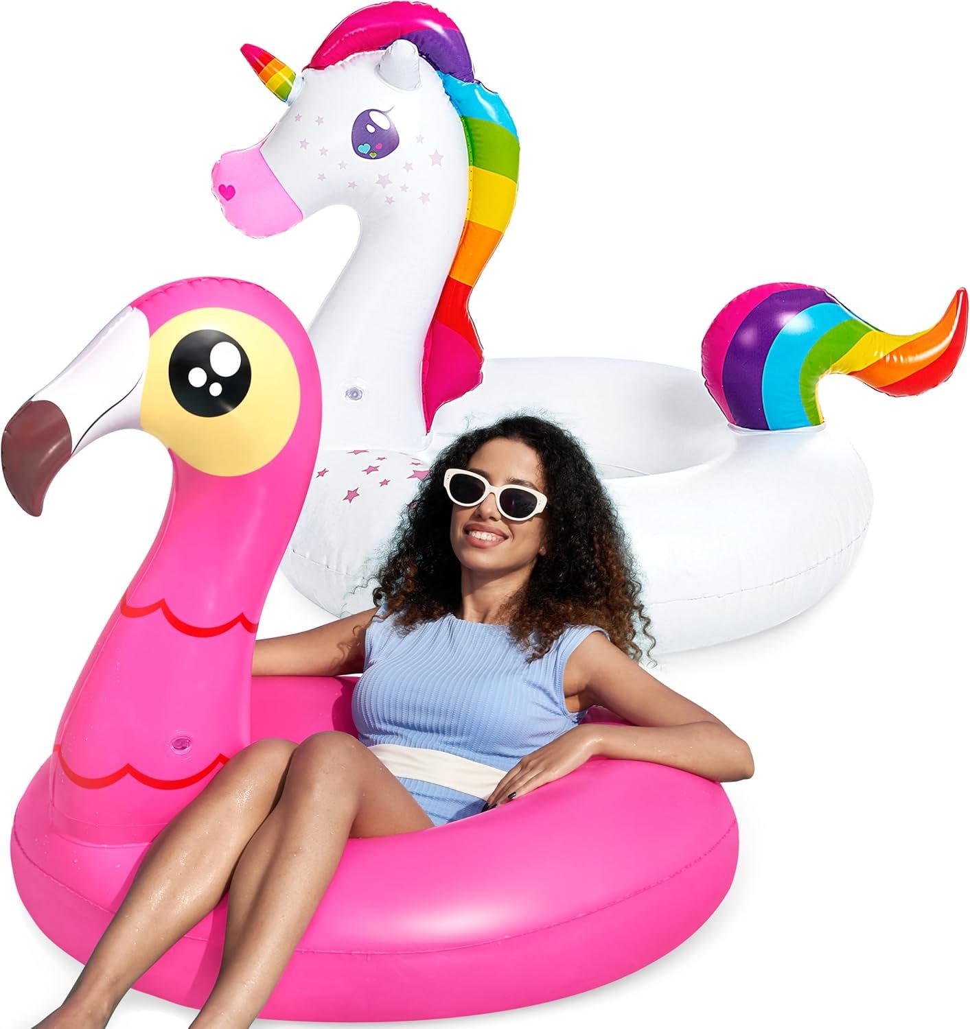 JOYIN 2-Pack Flamingo Unicorn Pool Float – Fun Floaties Inflatable Swimming Pool Tubes Toys Party Decorations, Summer Vacation Lake Beach Floaty Swim Rings Raft Lounger for Adults & Kids