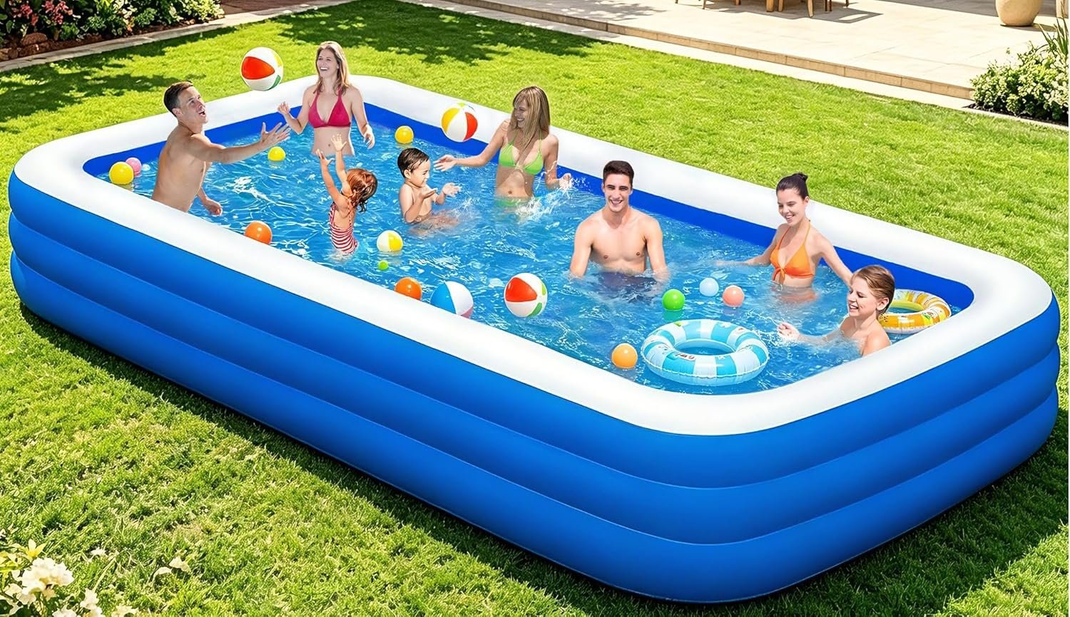Extra Large Inflatable Pool for Adults, 145″ x 74″ x 22″ Oversized Blow Up Family Swimming Pool, Durable Thickened Above Ground Pool for Backyard, Outdoor, Garden, Summer Water Party