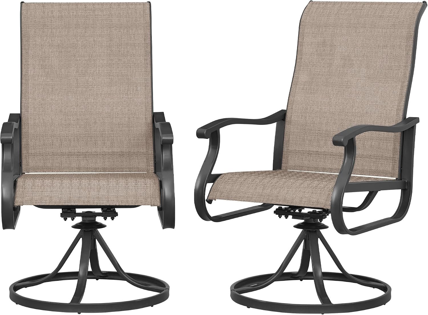 Amopatio Patio Swivel Chairs Set of 2, Outdoor Swivel Rocker Dining Chairs with All Weather Textilene High Back & Metal Frame, for Backyard Deck Lawn Garden, Brown