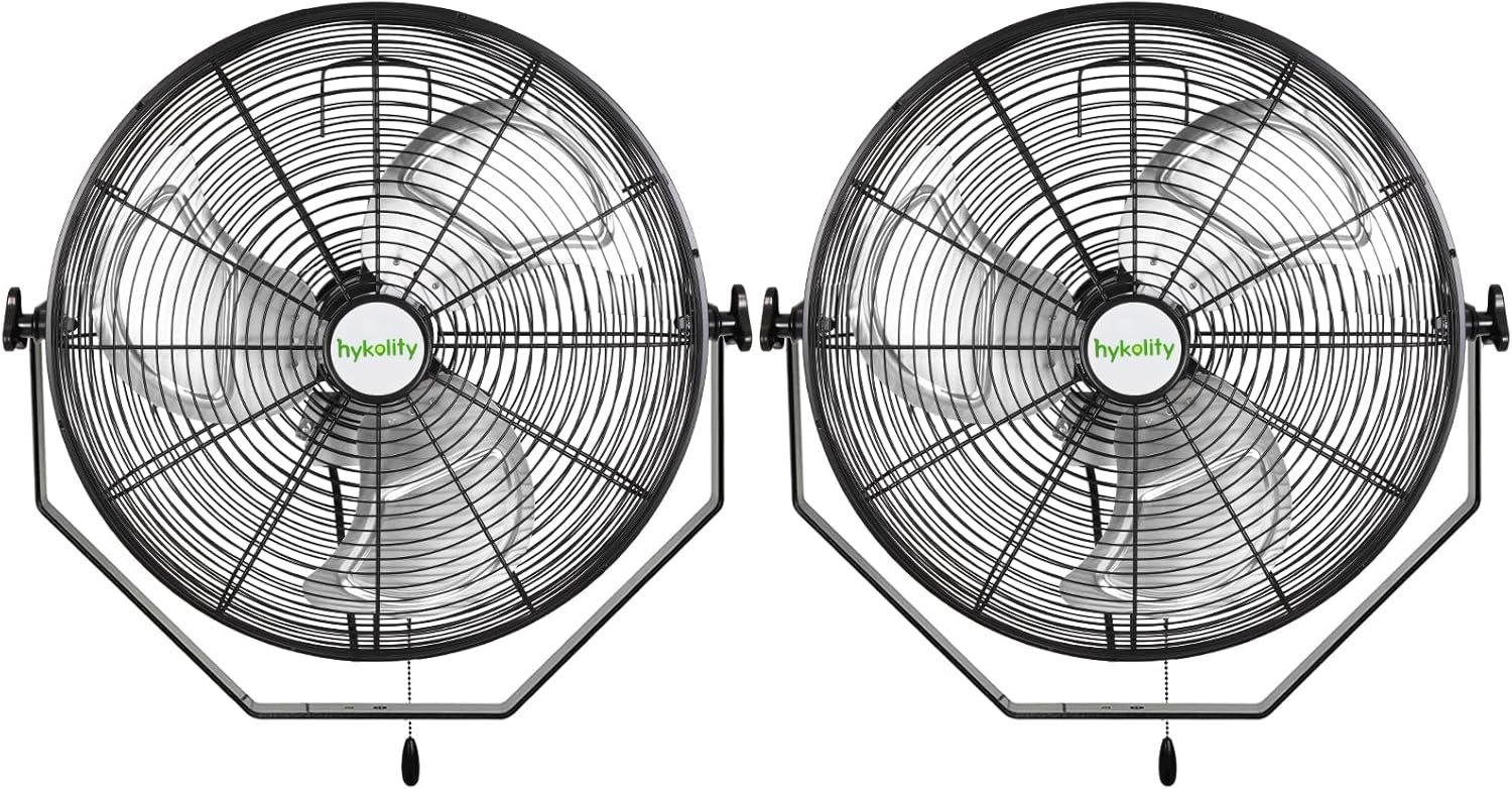 hykolity 4300 CFM 18 inch Industrial Wall Fan, 3-Speeds High Velocity Wall Mount Fan with Sealed Motor, Heavy Duty Metal Barn Fans for Shop, Garage, 2 Pack