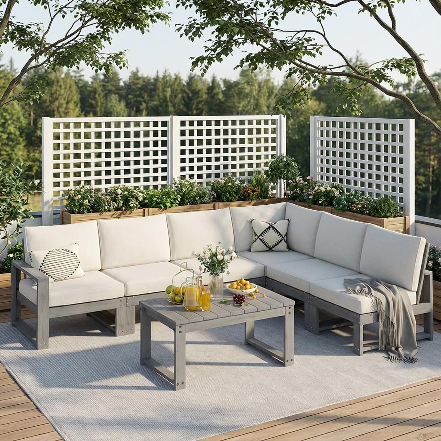 Outdoor Furniture, 7-Piece Patio Furniture Set with Cushions,HDPE Outdoor Couch Sets 6 Seats, L Shaped Patio Sectional Sofas for Porch, Backyard, Deck, Grey