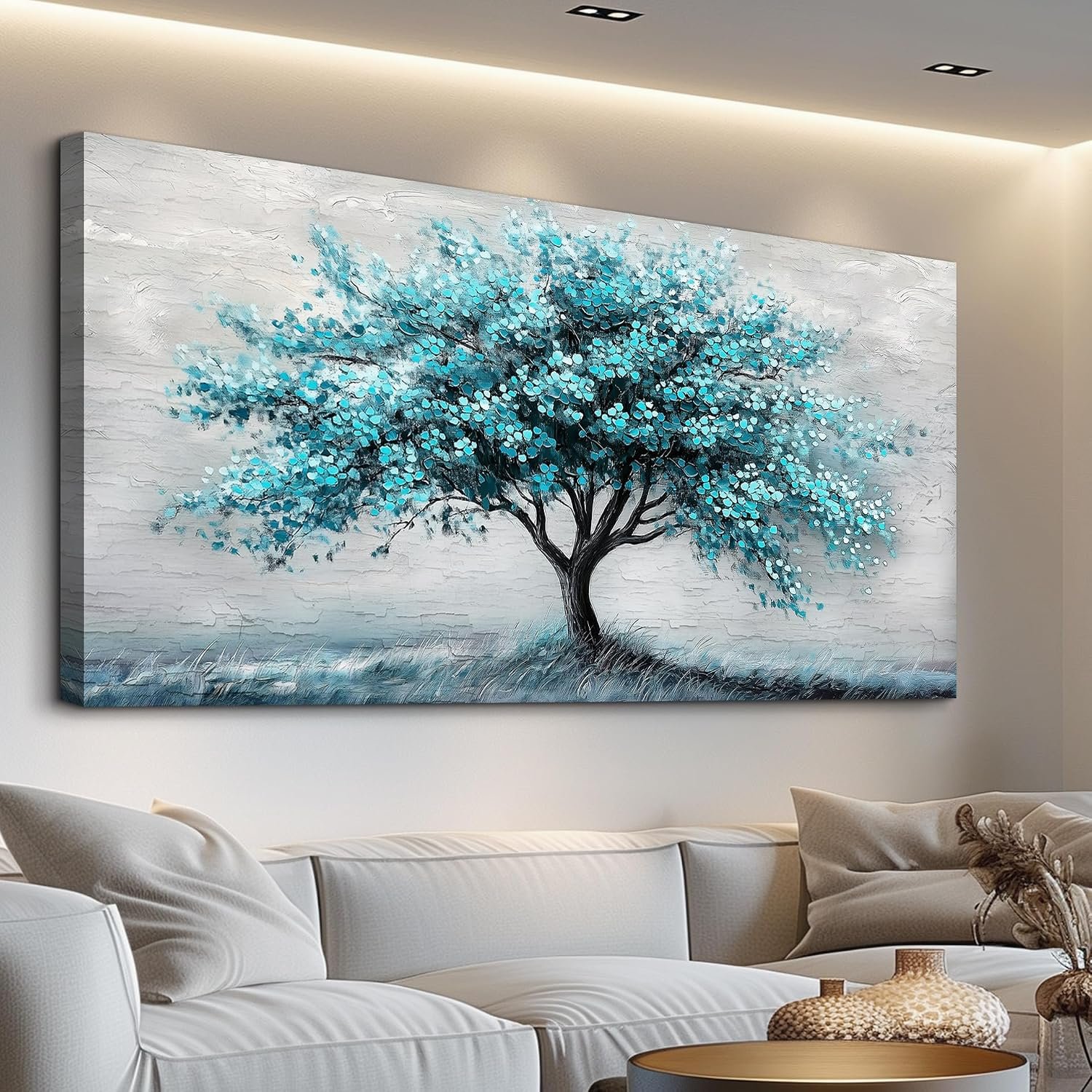 ZUITINGHUA Canvas Wall Art For Living Room Wall Decor For Bedroom Office Wall Decoration Teal Tree Landscape Painting Abstract Pictures Artwork Room Aesthetic Home Decor 20×40 In