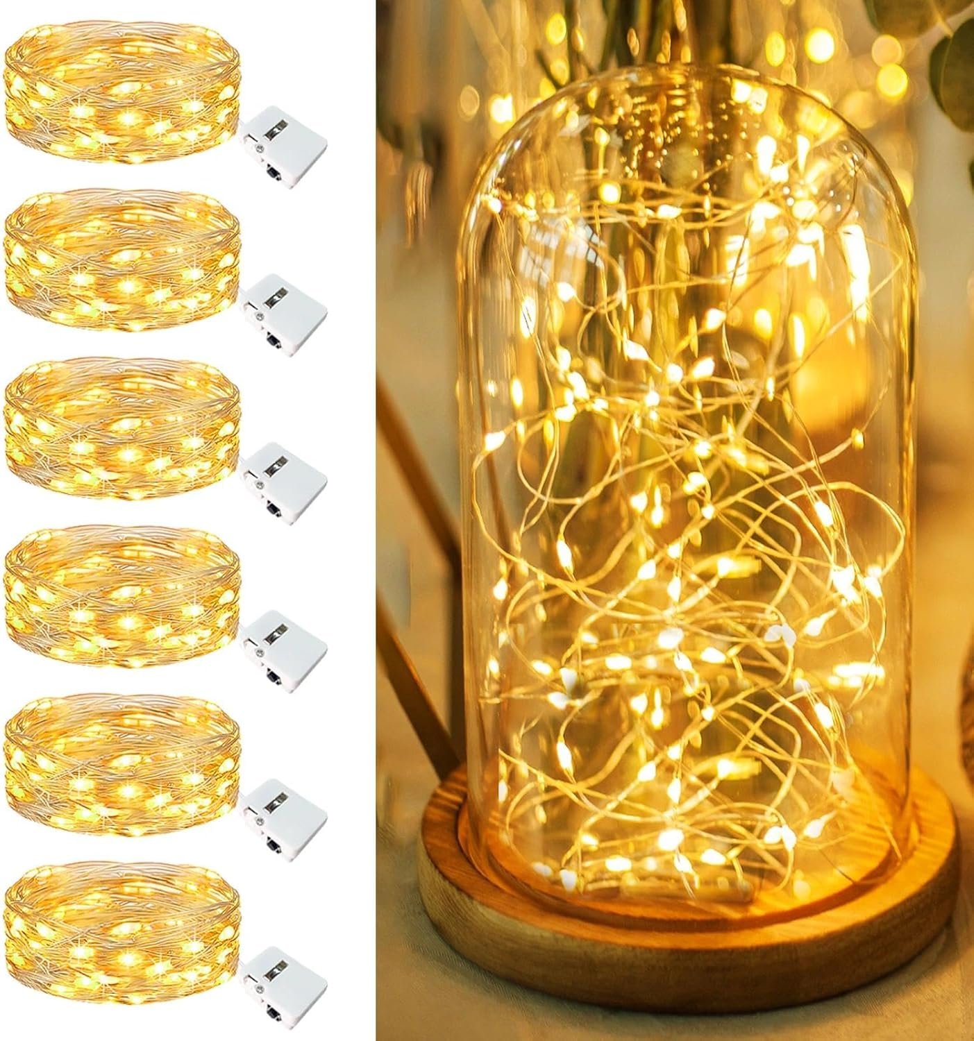 6 Pack Fairy Lights Battery Operated – 7ft 20 Led Twinkle Lights 3 Modes, Bulk Mini String Lights Waterproof for Mason Jars Vases DIY Party Wedding Fathers Day Decoration -Warm White