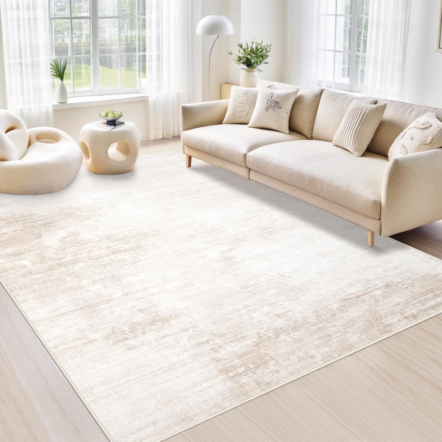 Area Rugs 6×9 Living Room: Washable Rug Modern Abstract Large Rug Soft Non Slip Neutral Rugs Stain Resistant Indoor Carpet for Bedroom Kitchen Dining Room Table Nursery Home Office Rugs(Beige,6’x9′)