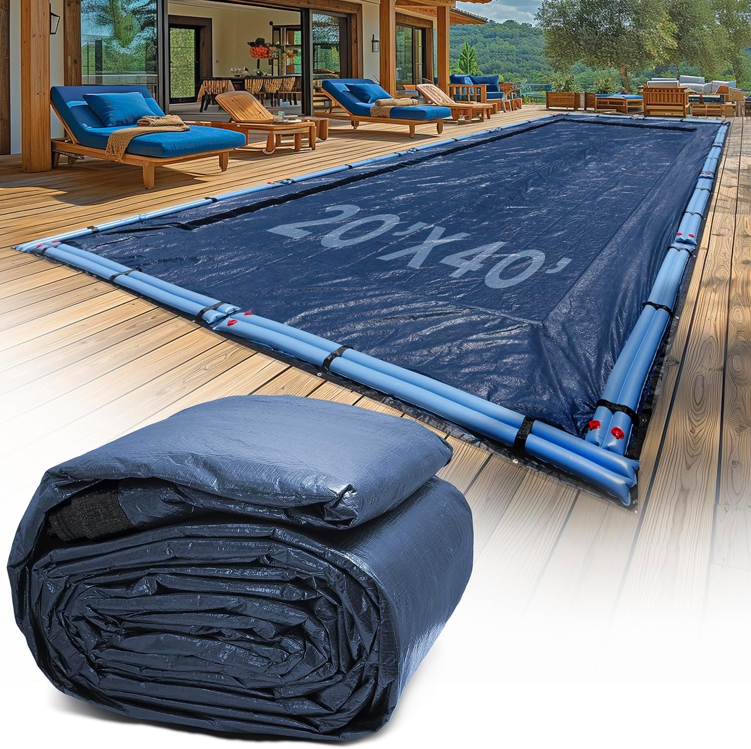 20-Ft x 40-Ft Pool Cover for Inground Pools – Rectangle Winter Cover Inground, Extra Thick Material and Durable Design, Cold and UV-Resistance, Easy Installation, Navy Blue