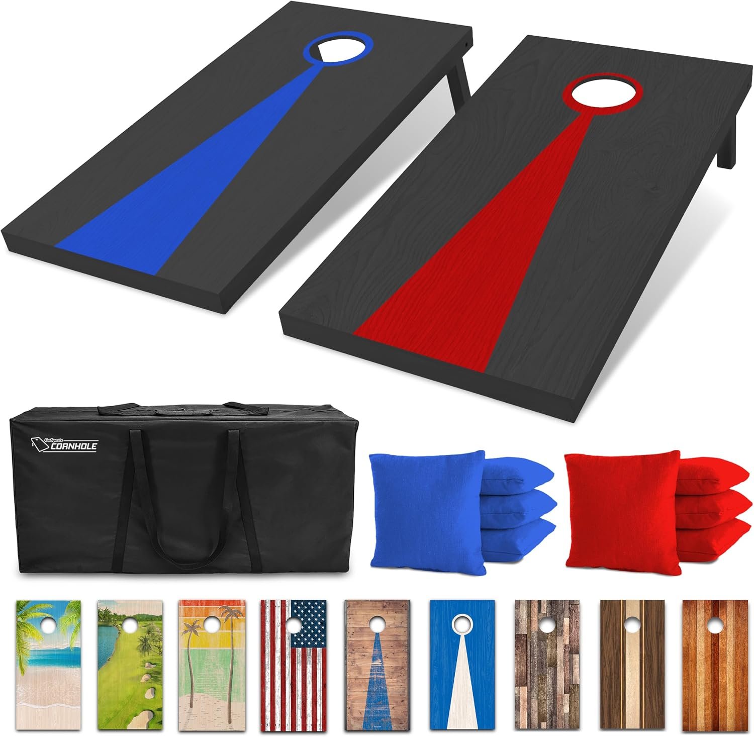GoSports 4 x 2 ft Regulation Size Wood Cornhole Boards – 10 Vintage Wood Designs (Choose Your Style)