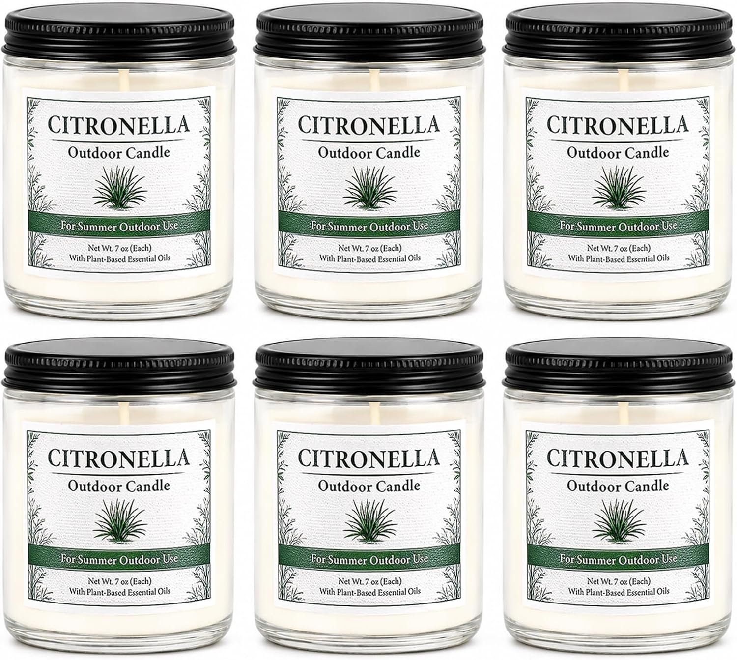 Citronella Candles Outdoor – 6 Pack Soy Wax Citronella Candles, 42 oz 300 Hours Total Outdoor Candle Set for Patio Backyard, Garden, Balcony, Deck, Porch, BBQ, Camping & Summer Parties