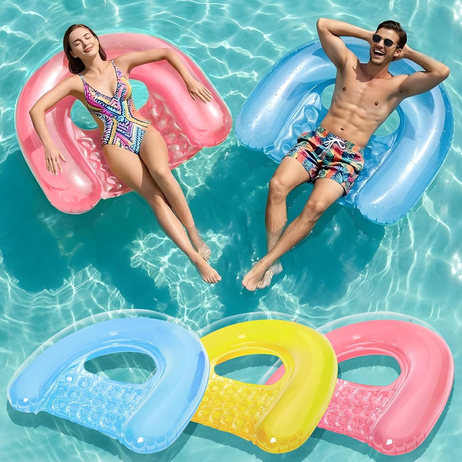 PuppyuWil 3 Pack Pool Floats Adult, XL Minimalist Design Pool Chair Float, 52″ X 38″, Dopamine Colors, Drifter, Chair, Hammock 3-in-1 Inflatable Pool Toys for Pool Party, Lake, River, Sea, Outdoor