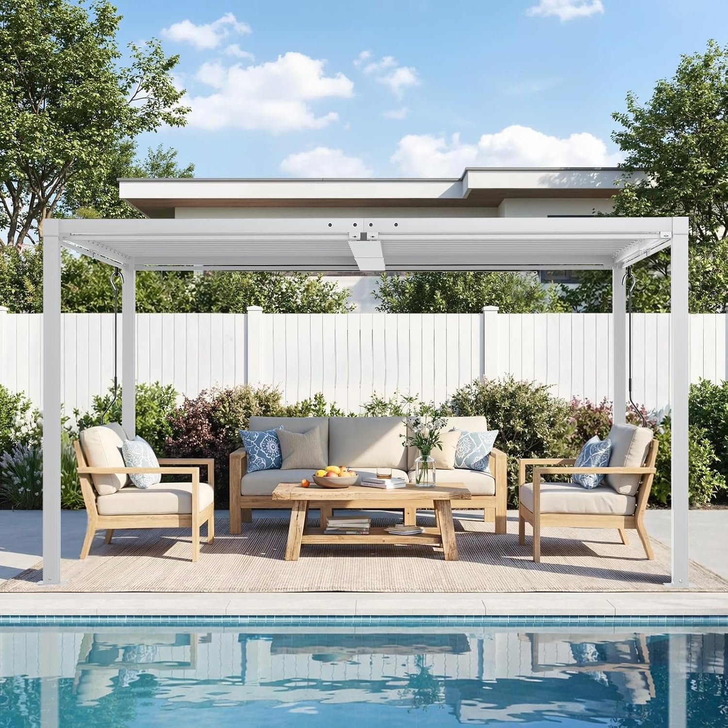 Louvered Pergola 10′ x 13′, Outdoor Aluminum Pergola with Reinforced Steel Roof, Heavy-Duty Hardtop Gazebo for Patio Deck, Weatherproof Sun Shade Shelter, White