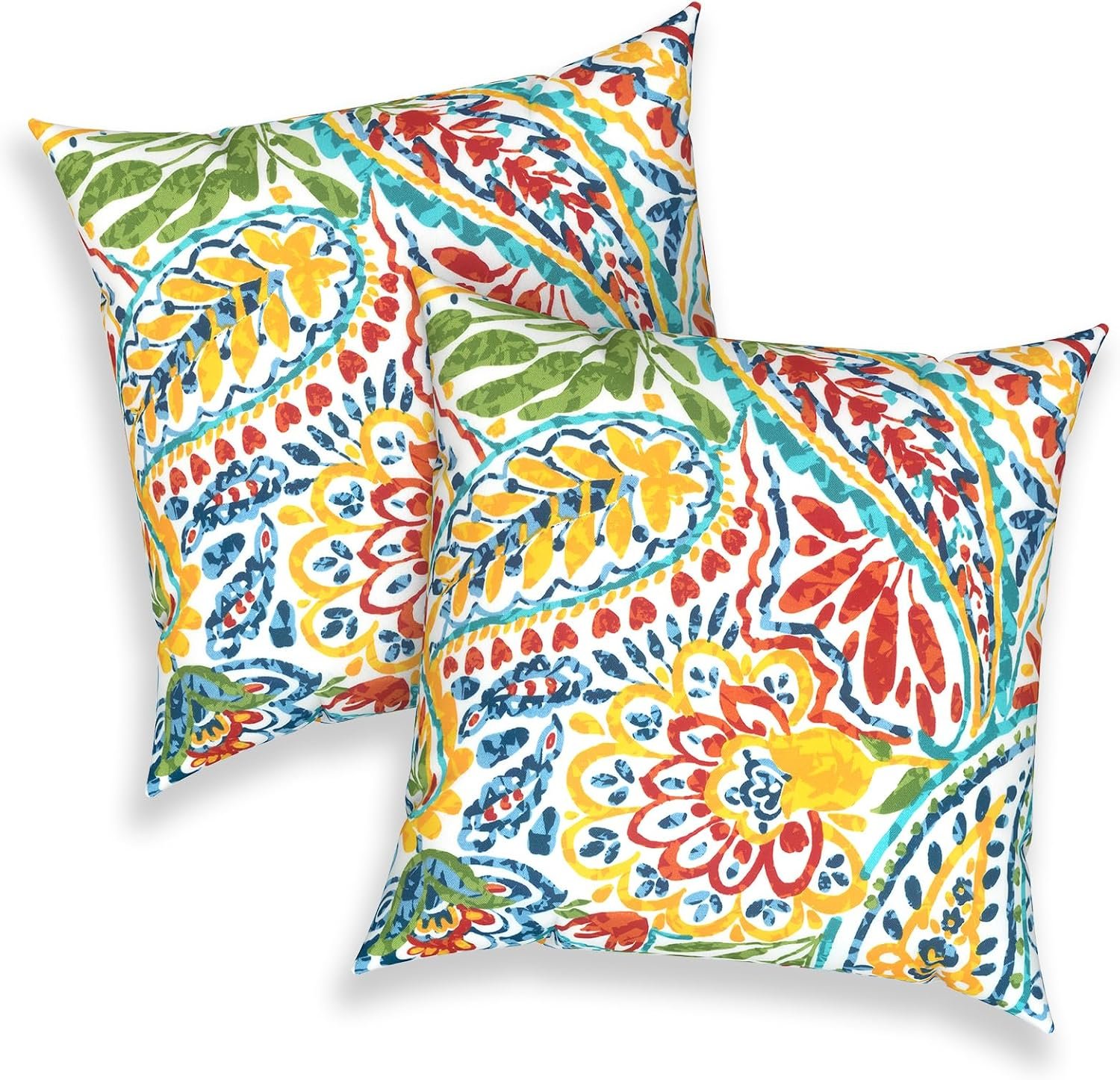 Outdoor Throw Pillows 16×16 Inch, Water Repellent Patio Pillows with Inners Set of 2 for Patio Furniture Home Garden, Paisley Multi