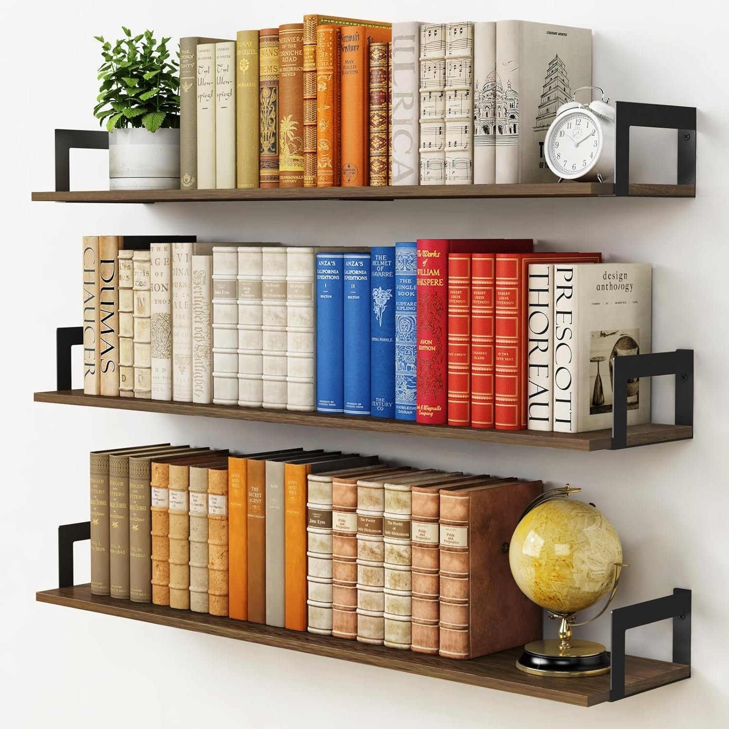 Harwaya Floating Shelves for Wall 36 Inches Long 8 Inch Deep, Large Wall Book Shelves for Bedroom, Rustic Wood Hanging Bookshelf for Living Room Office Kitchen Closet Organizers and Storage – Set of 3
