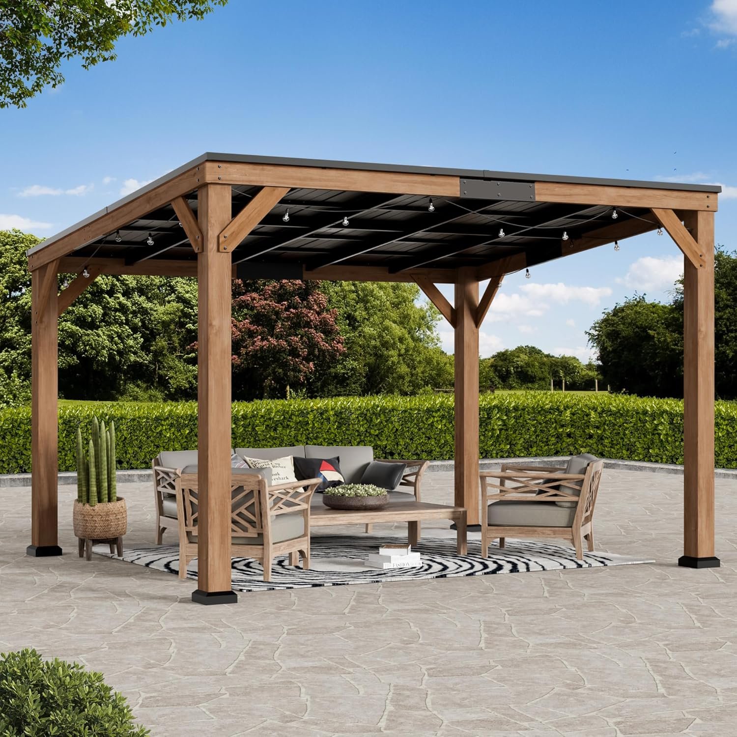 Modern Shade Wood Grill Gazebo 10′ x 12′ with Sloped Galvanized Steel Roof | All-Weather Cedar Gazebo with 4.6” Extra-strong Post, Wood Gazebo with Superior Snow & Wind Resistance for Patio, Garden