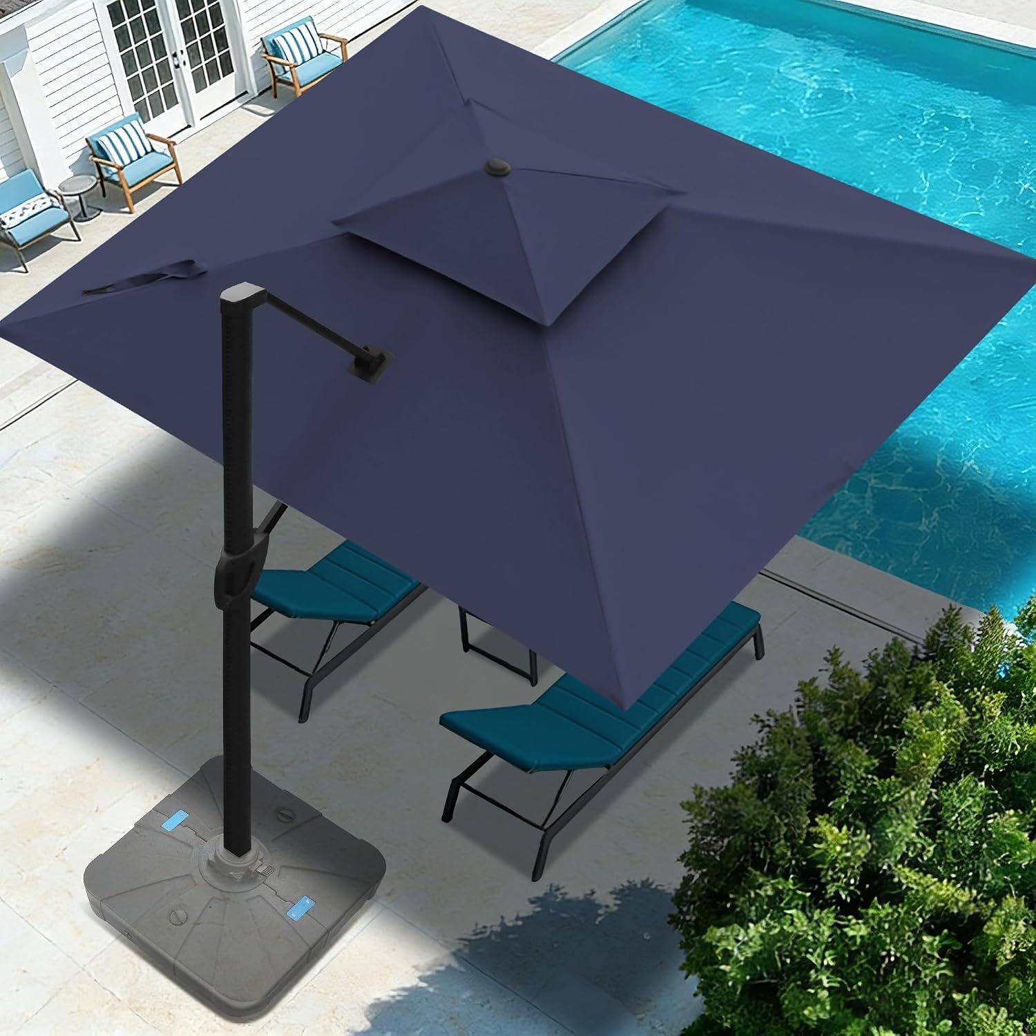 FLAME&SHADE 10 X 10 FT Cantilever Patio Umbrella – Large Square Offset Umbrella Outdoor Patio with 360-Degree Rotation and 3-Year Fade Resistance Fabric for Deck Pool Backyard Garden (Navy Blue)