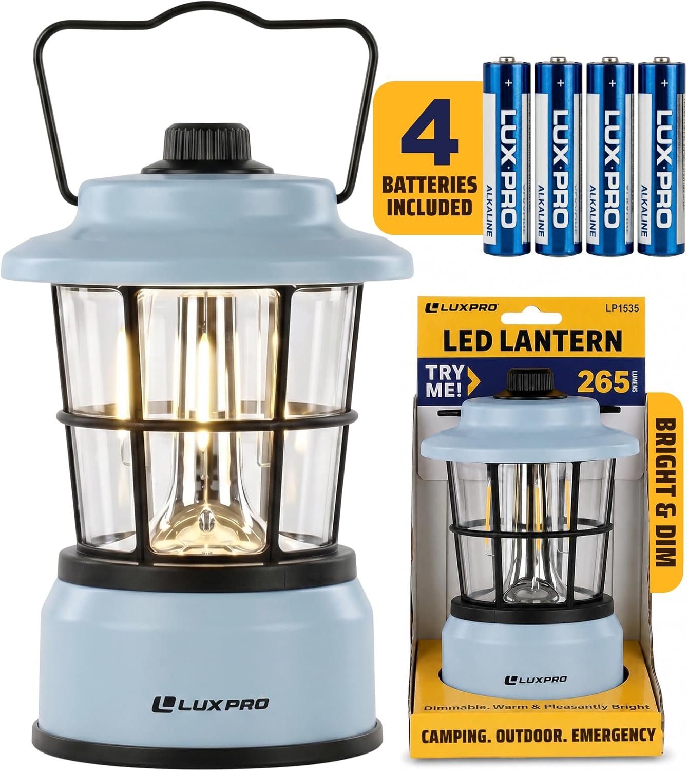 LUXPRO Retro Outdoor Lantern, Battery Lamp Camping Lantern LED Light, Blue | Rechargeable Battery Powered Lights for Home, Tent, Portable, Emergency Light, Camping Necessities, Led Lantern Camping Lamp
