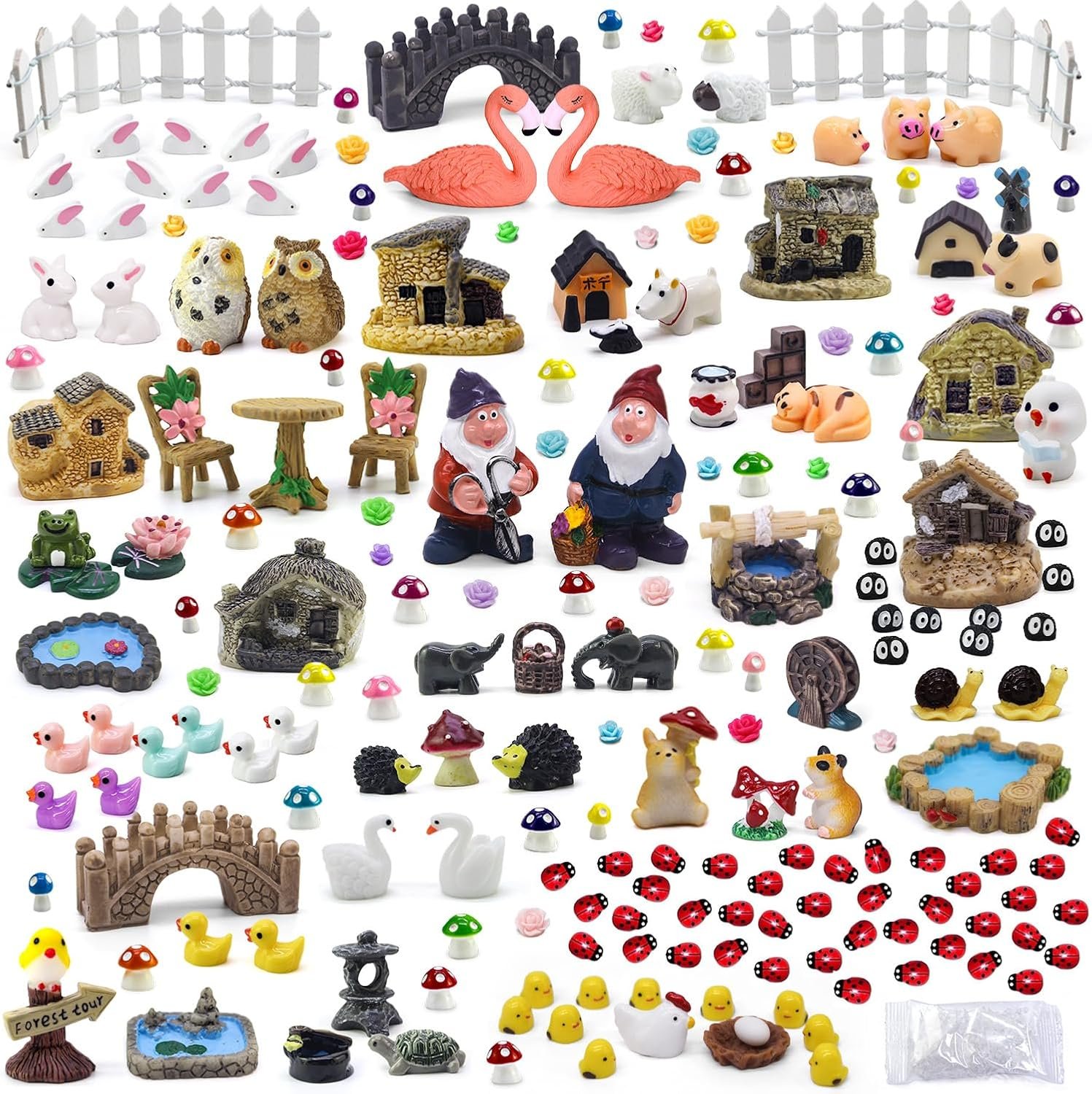 Tardigrade 200 Pieces Fairy Garden Accessories, Fairy Garden Kit, Fairy Tiny House, Miniature Gnome Figurines, Micro Landscape Ornaments DIY Mini Garden Outdoor Decor Resin Multi Color