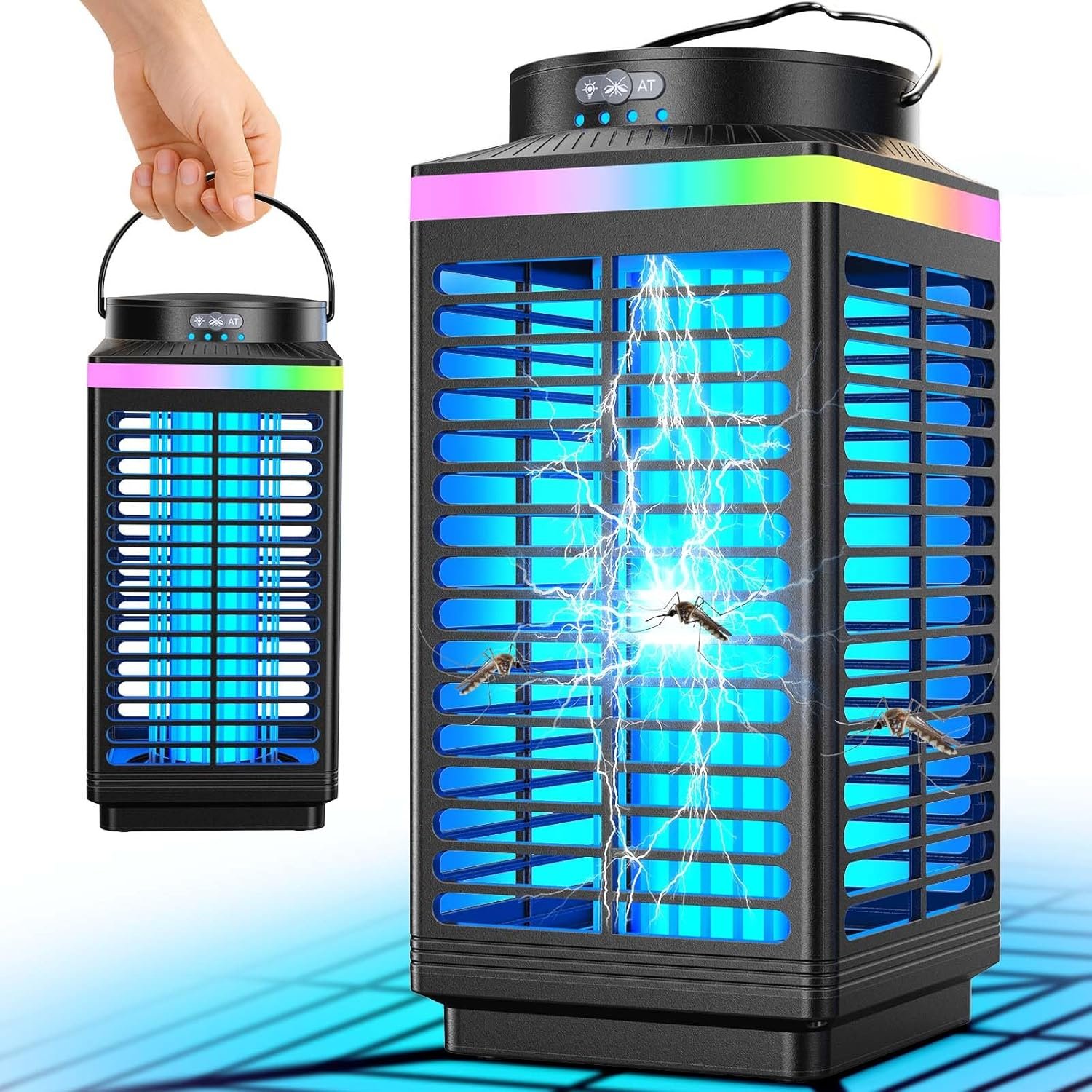 Bug Zapper Outdoor, 4-in-1 4200V Electric Mosquito Zapper, Rechargeable Bug Zapper Cordless Fly Zapper with 5000mAH Battery, Waterproof IP67, Wireless & Portable Insect Zapper for Patio Camping