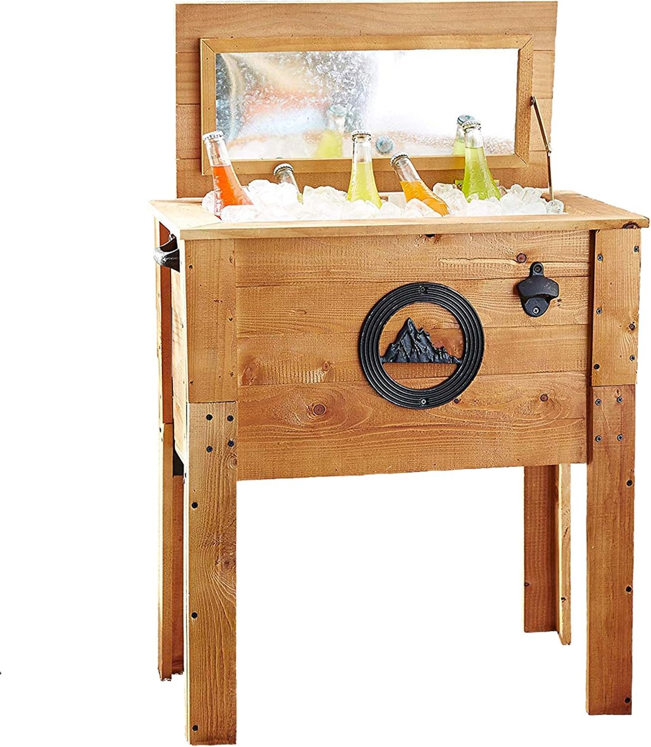 Backyard Expressions Rustic Outdoor Beverage Cooler for Patio – 45 Qt. – Rustic Brown