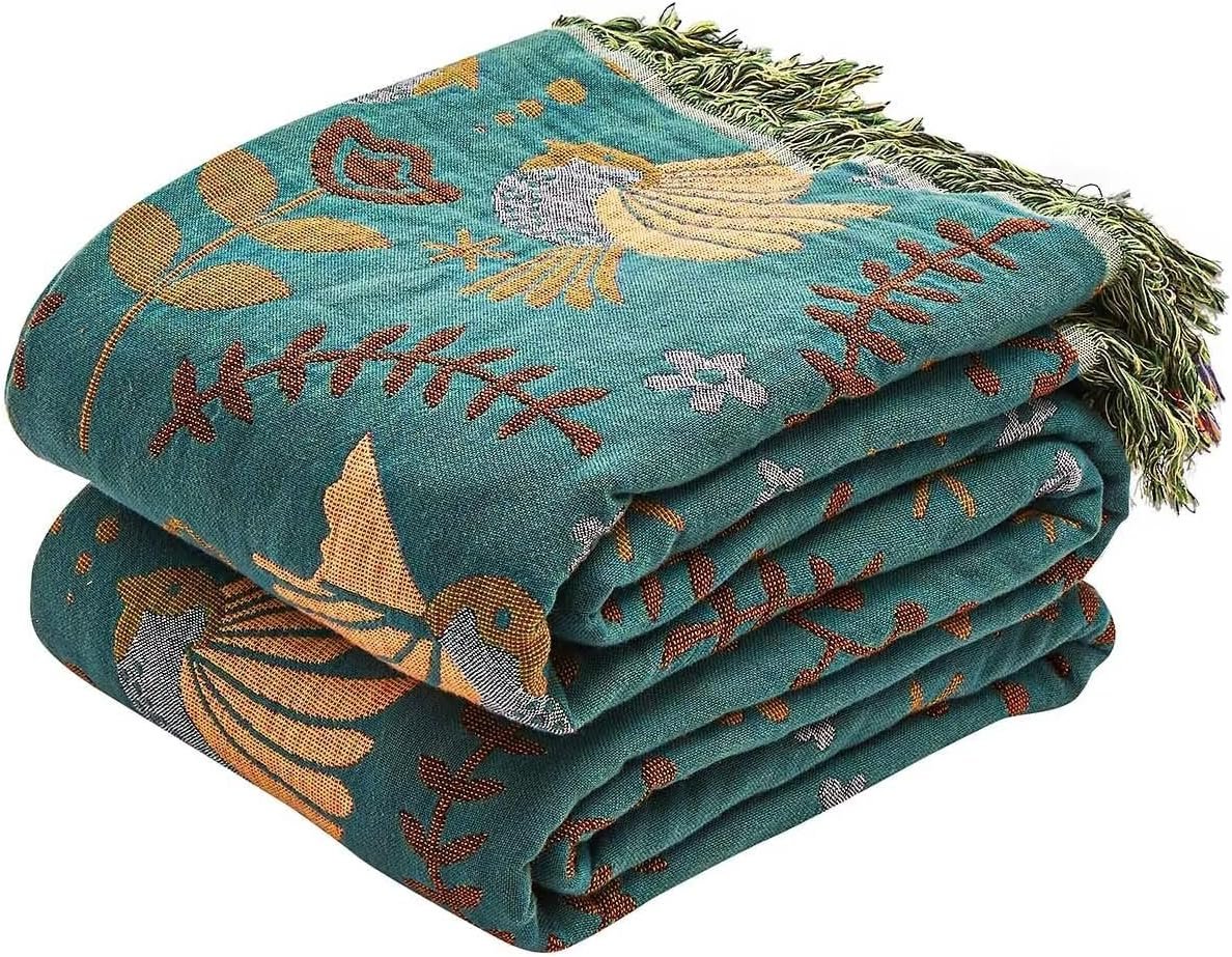 XIBLC Boho Throw Blanket, 100% Cotton Ultra Soft Luxury Throw Rustic Quilt, 50″x60″ Floral Printed Farmhouse Decor Bed Summer Blankets, All Season Reversible Bohemian Throw for Bed