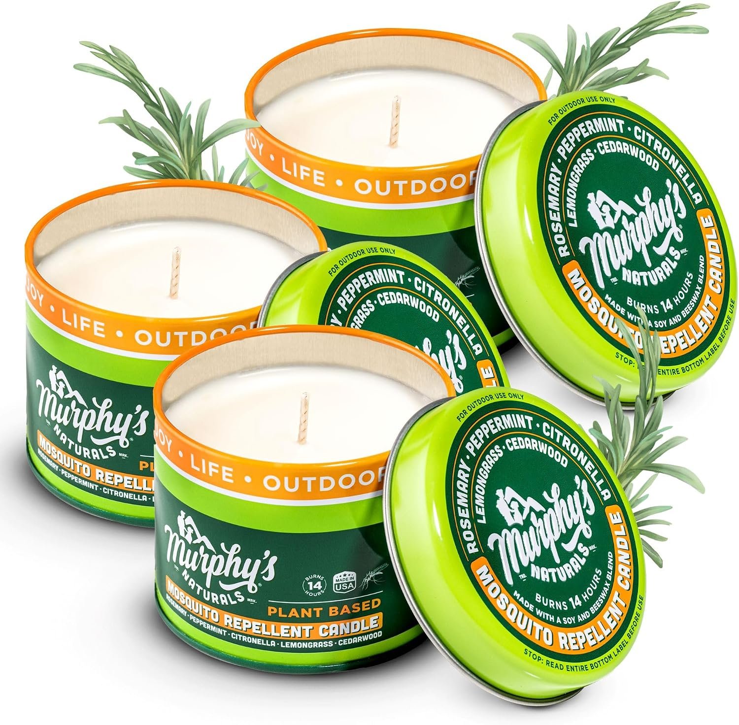 Murphy’s Naturals Citronella Mosquito Repellent Candles, 3.5 oz (Pack of 3) | Soy & beeswax blend with rosemary, peppermint, citronella & lemongrass oils; 3.5 oz candles, 14-hr burn for patio & outdoors