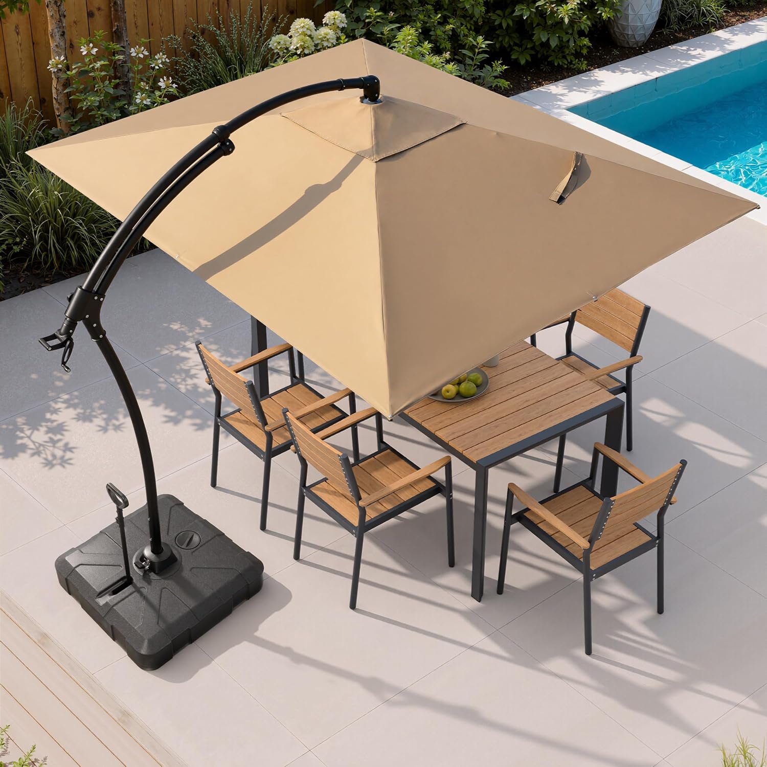 11FT Offset Cantilever Umbrella with 350LBS Wheeled Base Included | 360-degree adjustment, Aluminum & iron frame, Fade-resistant, Rectangle