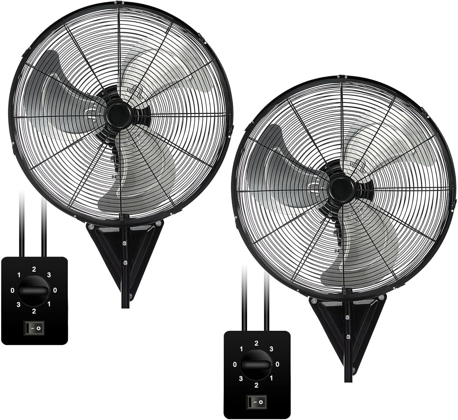 AZOUTDOOR 2 Pack 20″ Wall Mount Fans, 7000 CFM High Velocity Industrial Wall Fan with 3-Speed Setting, 120° Oscillating Mounted Fans for Workshop, Garage, Patios, Commercial Use ETL Listed, Black
