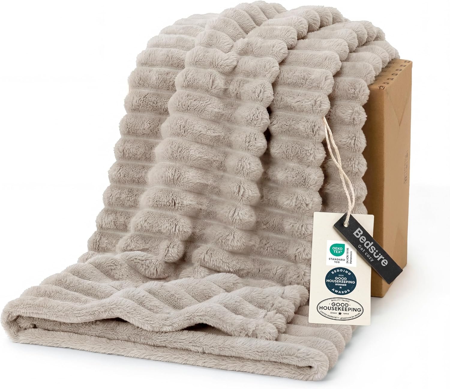 Bedsure Soft Beige Throw Blanket for Couch Decor Gifts 50″x60″ | Birthday Gifts for Women Mom Her, Warm Lightweight Cozy Fluffy Throw Blanket Sofa, Dorm Room Home Decor, Machine Washable