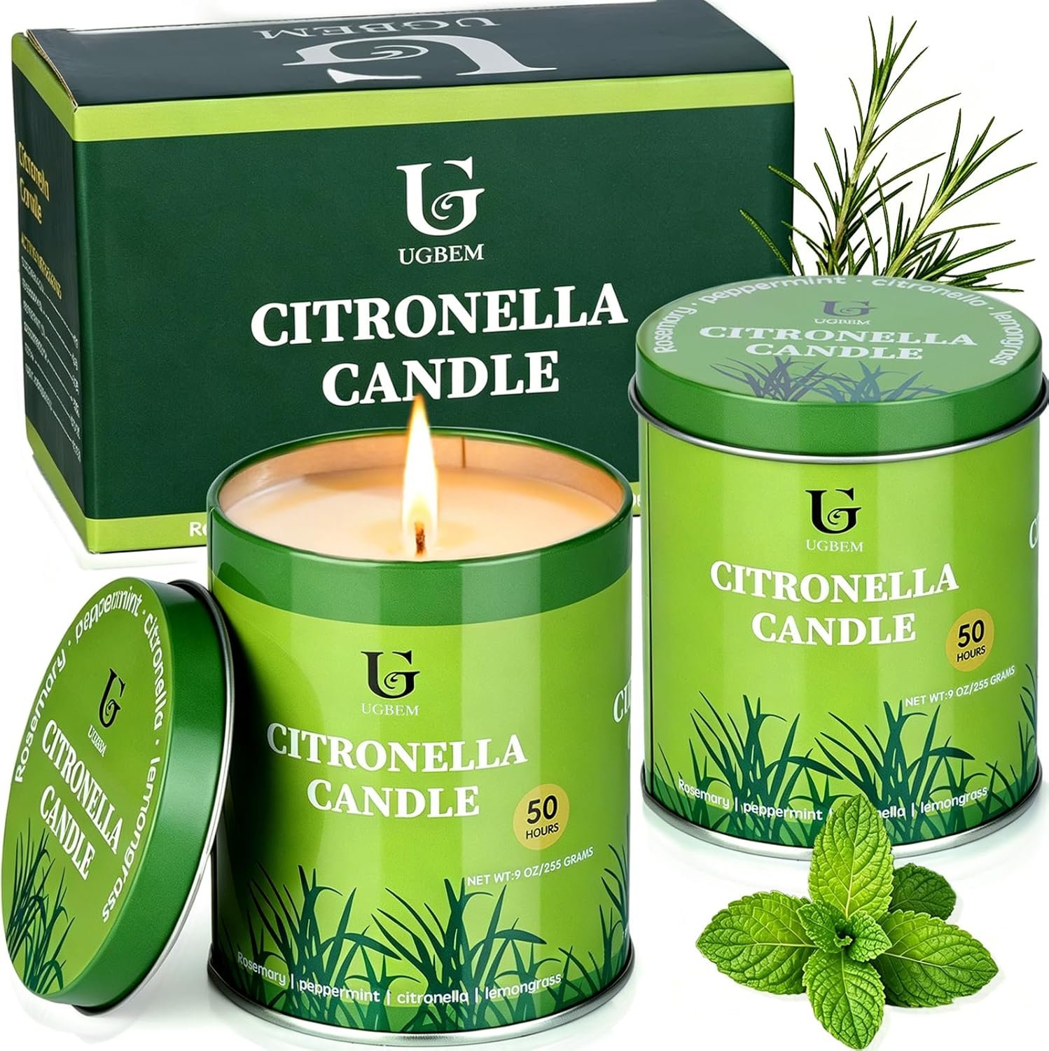 Citronella Candles Outdoor for Camping Essentials Patio, 9oz 2 Pack | Essential Oil Candles for Yard and Outside, Natural Non-Toxic Soy Wax Candle for Backyard Travel Indoor Home Decor, 50 Hours