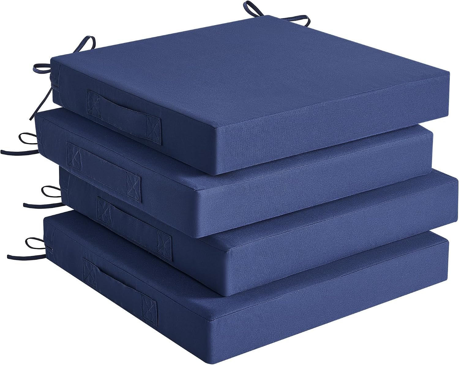 Outdoor Chair Cushions Set of 4 for Outdoor Patio Furniture, Waterproof Patio Seat Cushions with Handle & Ties, 3 Year Color Fastness Square Garden Sofa Couch Pads, 19″ x 19″ x 3″, Navy Blue