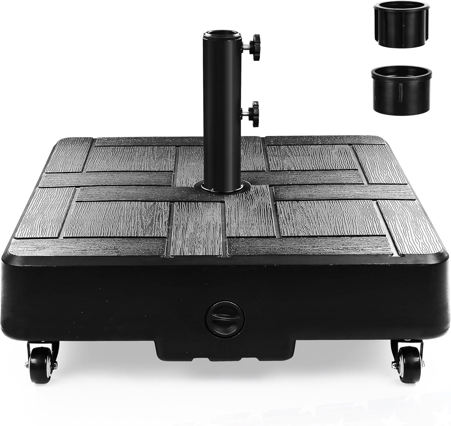 FRUITEAM Umbrella Base with Wheels, 100 LBS Heavy Duty Patio Umbrella Stand, Fillable Weighted Umbrella Base Holder for Patio, Deck, Poolside, Rust-Resistant and Windproof Design – Black