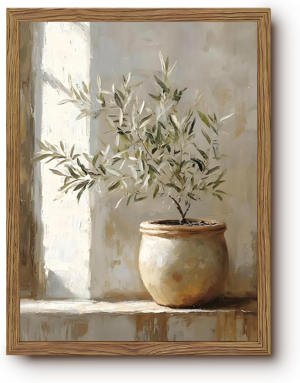 Vintage Framed Olive Tree Canvas Wall Art, Neutral Botanical Pictures Wall Decor, Rustic Potted Plant Paintings Prints, Organic Modern Farmhouse Artwork for Living Room Bedroom 8×10 Inch