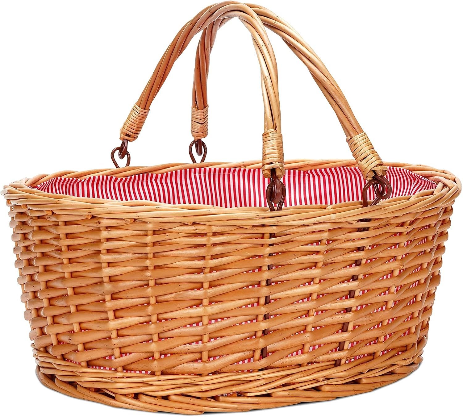 Large Wicker Basket with Handle, Empty Willow Basket,16 Inch,Red | Wicker Gift Baskets with Liner,Willow Picnic Basket for Easter Egg Candy, Toy, Flower, Wedding Party Storage