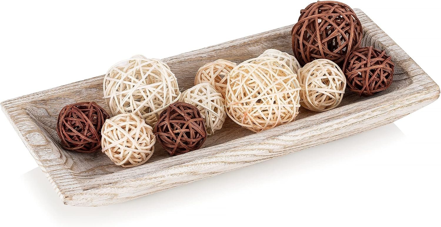 Hanobe Decorative Wood Dough Bowl: Long Wooden Bowl for Entry Way Table Home Decor – Coffee Table Decor for Living Room – Dining Table Centerpiece Decor, White