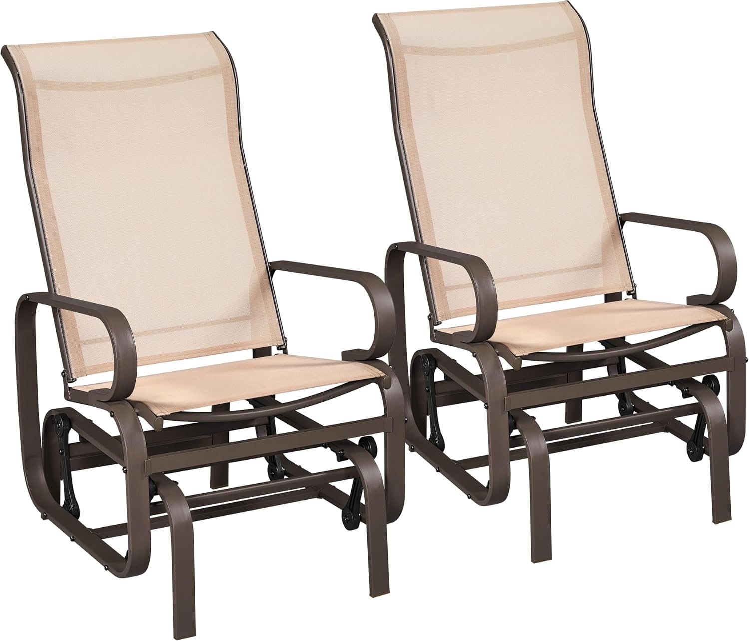 Yaheetech Outdoor Rocking Chair Patio Glider with Sling Seat Set of 2,Beige | Porch Chair and Outdoor Rocker with Steel Construction for Balcony, Deck, Backyard and Garden; Smooth-Gliding Lounge Seating