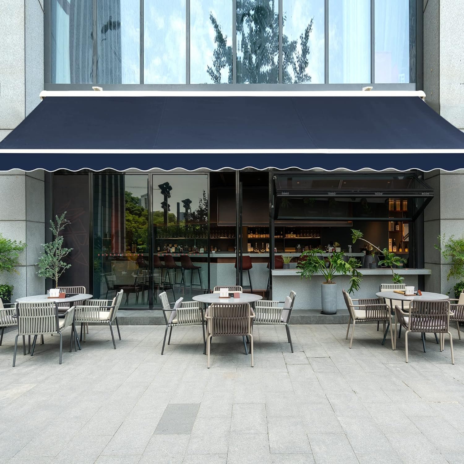 Diensweek Patio Awning Retractable 15’x10′, Fully Assembled Motorized Electric Commercial Grade – Quality 100% Dope-dyed Acrylic Window Door Sunshade Shelter – Deck Canopy Balcony (15’x10′, Navy Blue)