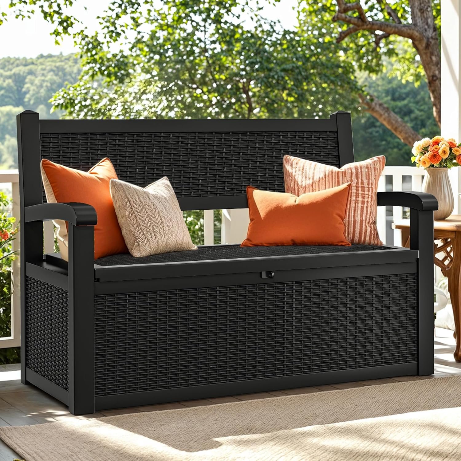 YITAHOME 70 Gallon Deck Bench with Storage | Outdoor Storage Box Bench with Armrests for Patio Garden Pool Porch , Waterproof&Lockable, Black