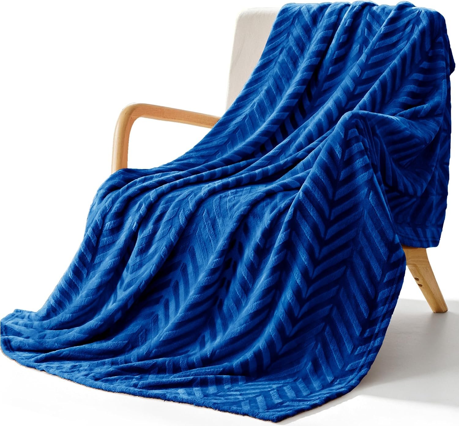 Whale Flotilla Flannel Fleece Throw Blanket for Couch Sofa Bed, Soft Velvet Lightweight Throws Plush Fluffy Chevron Design Decorative Blankets for All Season, 50×60 Inch, Royal Blue