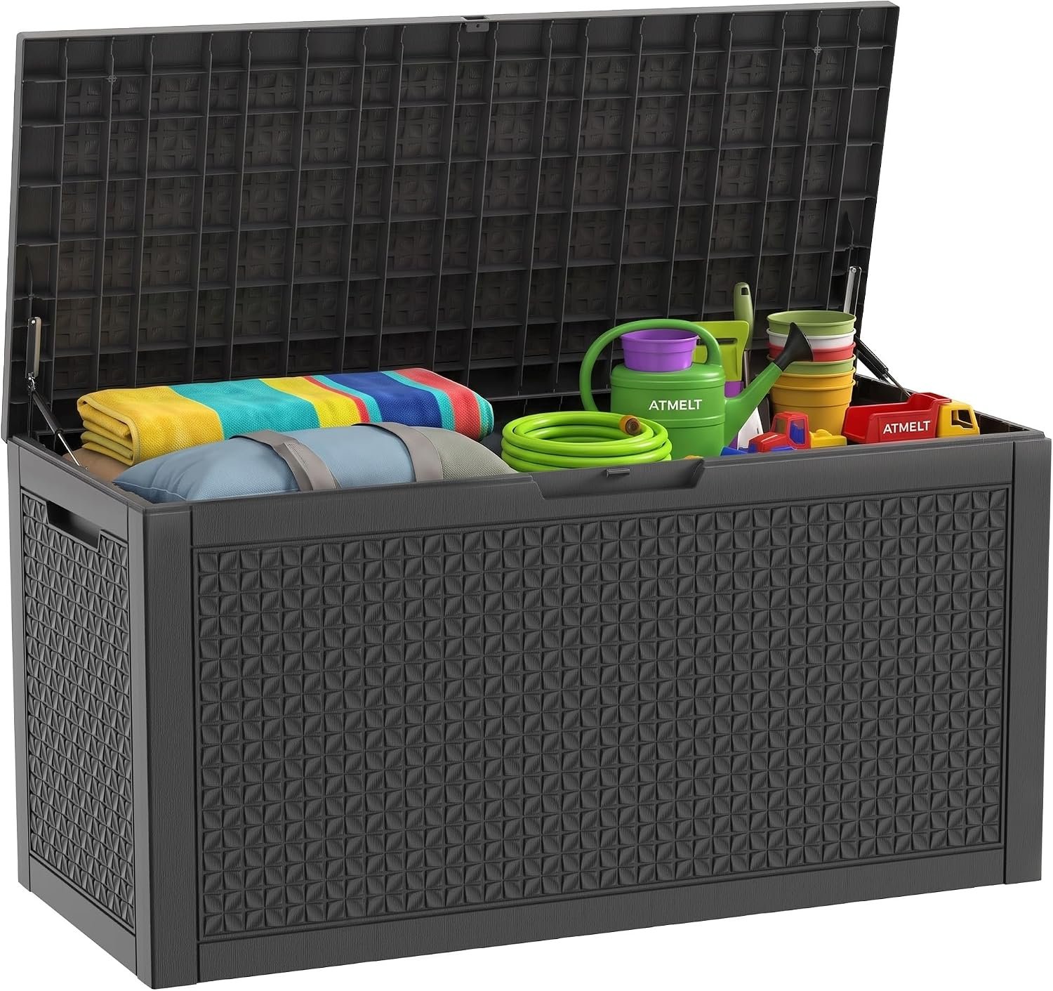 140 Gallon Outdoor Storage Box, Deck Box Waterproof, Toy Storage Bin | Resin Lockable Storage Bins with Lids, Large Storage Container for Outside Patio furniture, Garden Tools, Black
