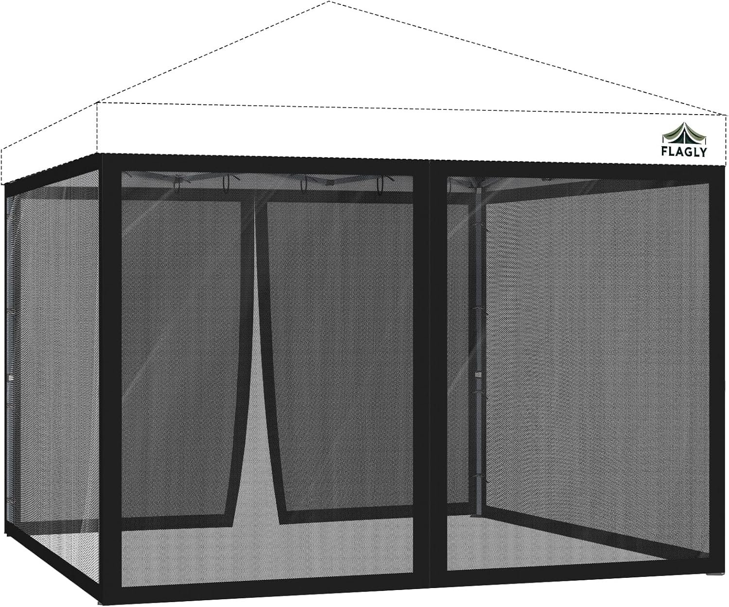 10×10 ft Mosquito Netting for Pop Up Canopy, Universal Bug Screen Tent Enclosure, Outdoor Canopy Mesh Net with Zipper Doors for Camping, Patio, Backyard (Netting Only，Black)