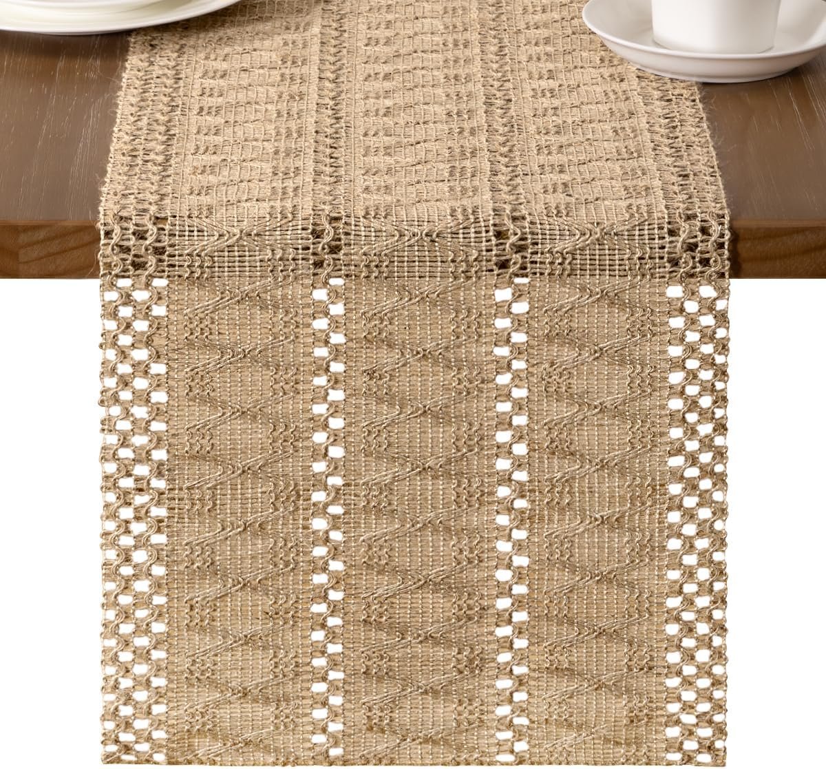 MLMW Boho Table Runner 72 inches Small Coffee Table Runner Rustic Burlap Macrame Jute Table Runner Dresser Runners for Bedroom Living Room Home Decor