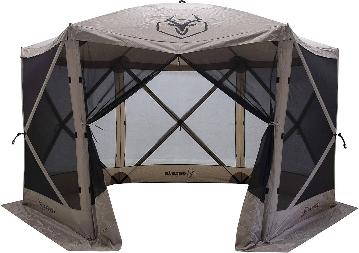 Gazelle Tents™, G6 6-Sided Portable Gazebo, Easy Pop-Up Hub Screen Tent, Durable, TriTech Mesh, Waterproof, UV Resistant, 8-Person & Table, Desert Sand, 86″ x 124″ x 124″, GG602DS