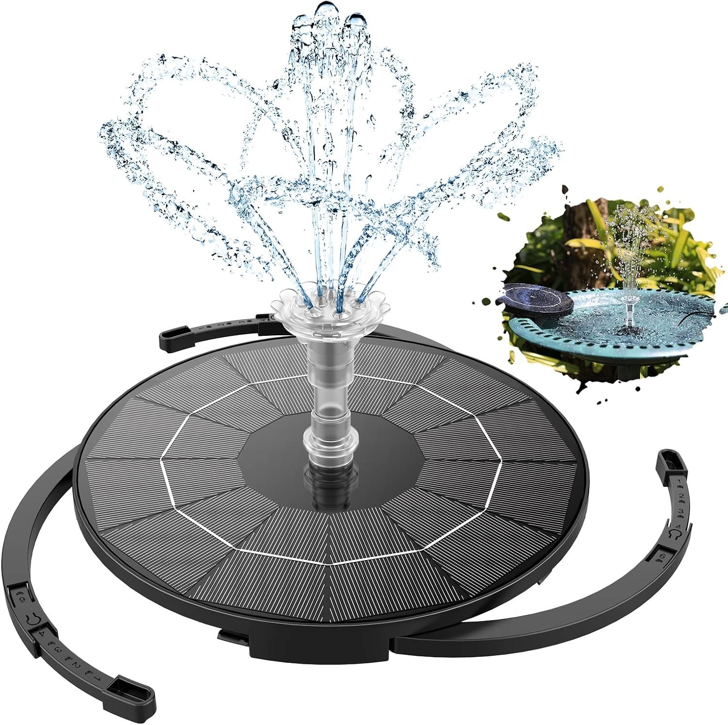 AISITIN 3.5W Solar Fountain Pump for Bird Bath Separated Design & 8 Nozzles | 3 Anti-Drift Brackets, Attracting Birds, Upgrade Filter, Floating DIY Solar Bird Bath Fountain for Garden Fish Tank Pond Yard