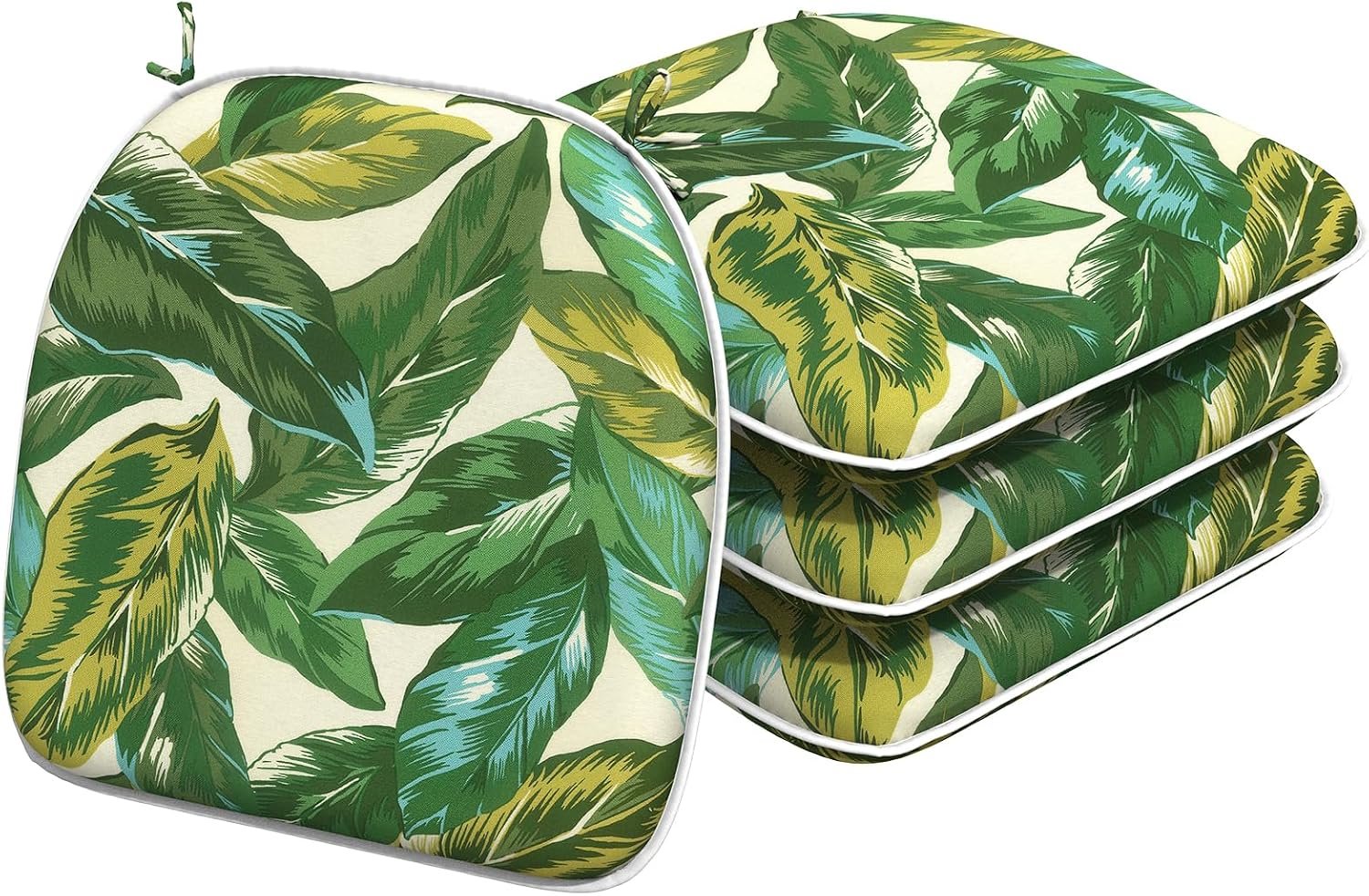Outdoor/Indoor Chair Cushions with Ties, Waterproof All Weather Seat Cushions for Patio Furniture Home Garden Chair, Set of 4, 16×17 Inch, Lush Leaf Jungle