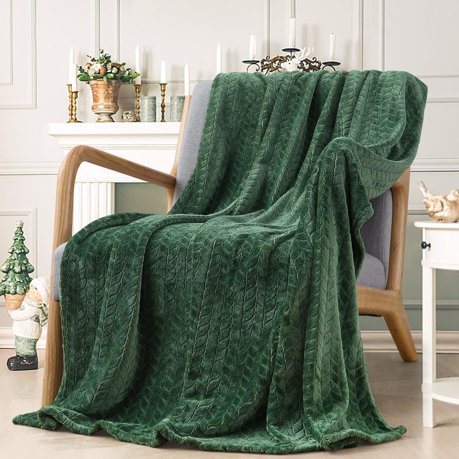 Inhand Fleece Throw Blanket, Super Soft Flannel Cozy for Adults, Washable Lightweight for Couch, Sofa, Bed, Office, Warm Plush for All Season, Green, 50″×60″