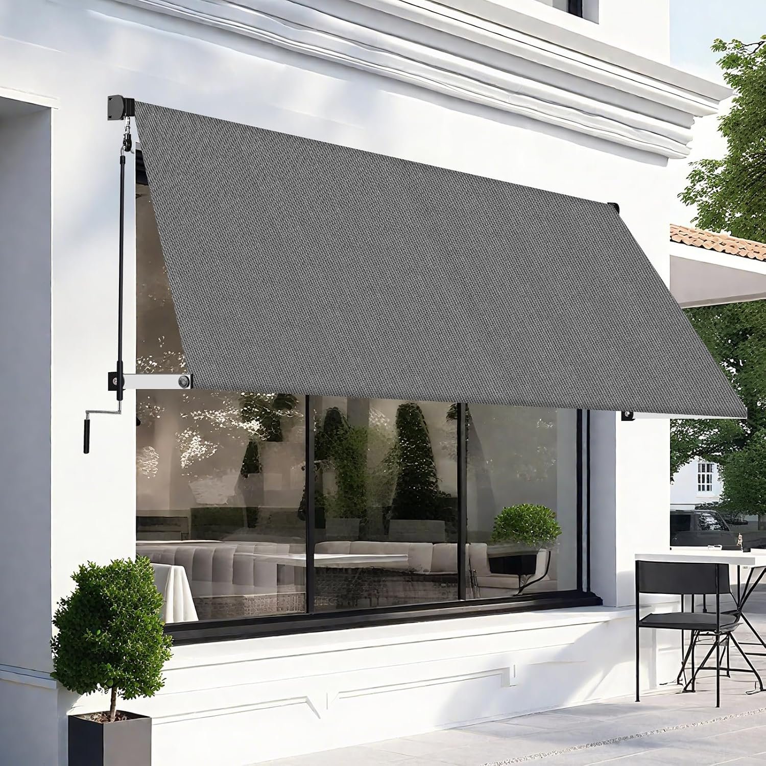 Shade&Beyond 120″ X 96″ Manual Retractable Awnings for Patio Shades Roll Up Outdoor Sunshade Cloth for Backyard, Garden, Balcony, Grey