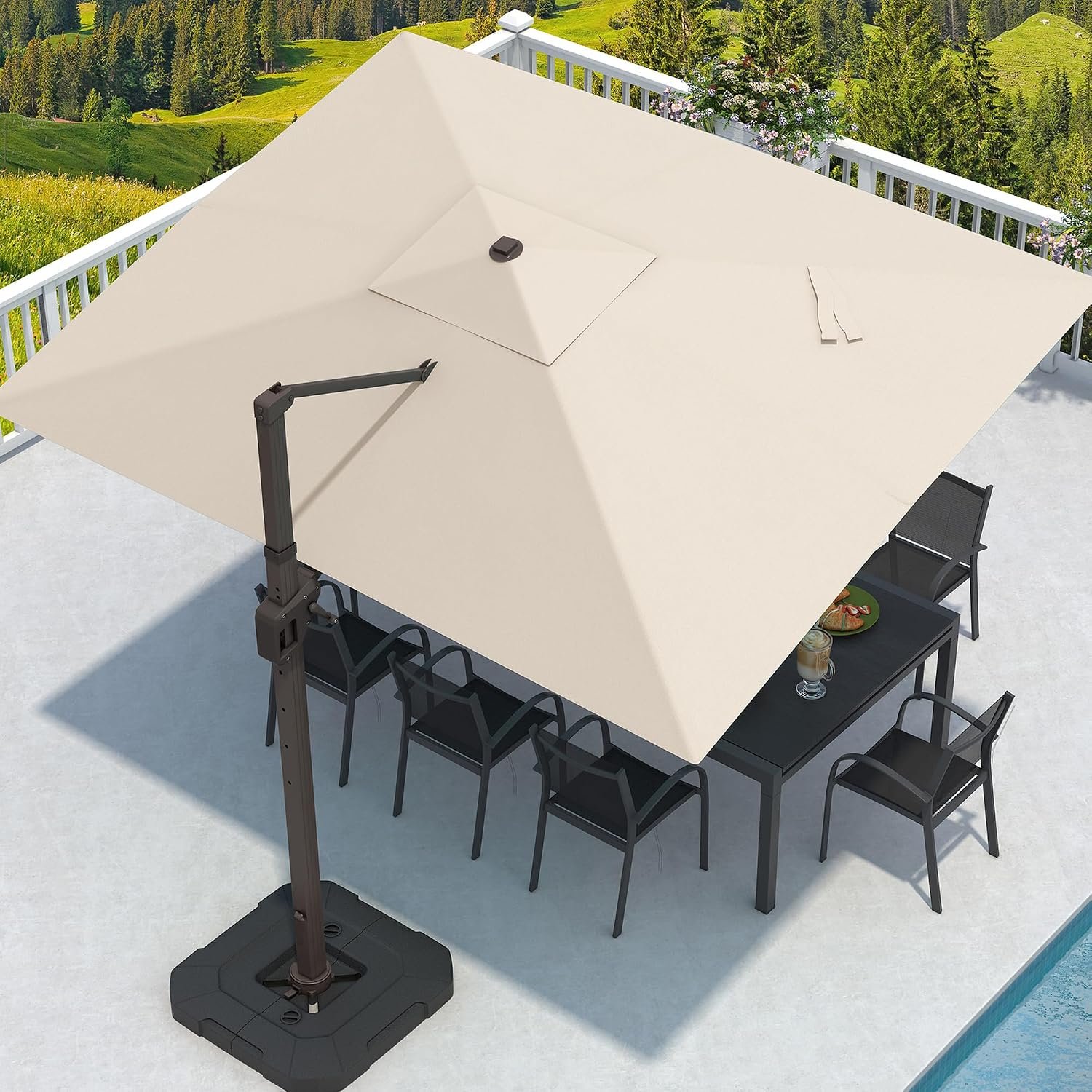 9′ X 12′ Cantilever Patio Umbrella with Base Included Rectangular Outdoor Large Offset Umbrellas with 7 Tilts Adjustable 360°Rotation for Deck Pool Garden Backyard, Beige