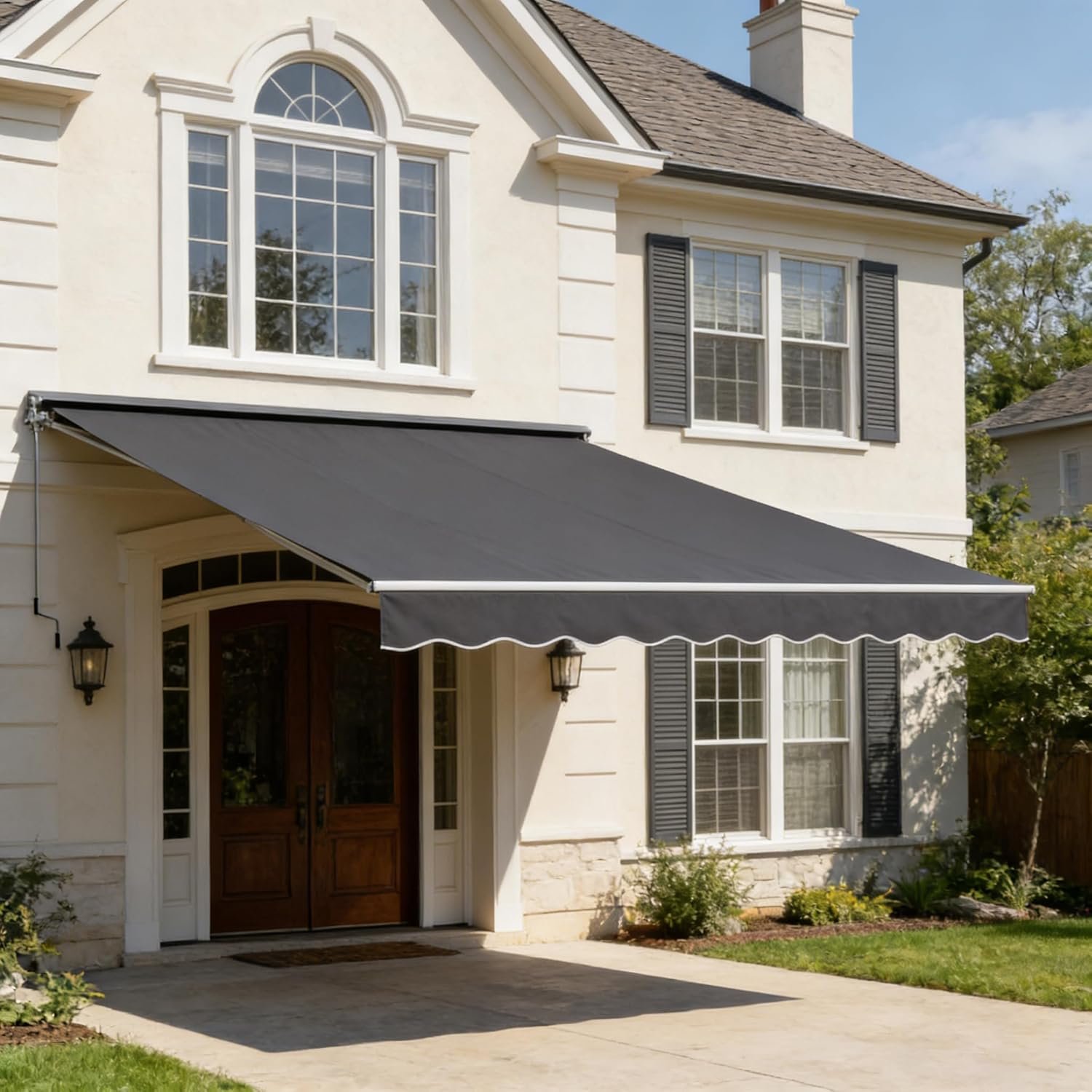 13′ x 10′ Awning for Patio, Sunsetter Retractable Awning Waterproof Cover Outdoor Patio Canopy, Sun Shade with Manual Crank Handle, Porch Shades for Outdoor, House, Deck, Gray