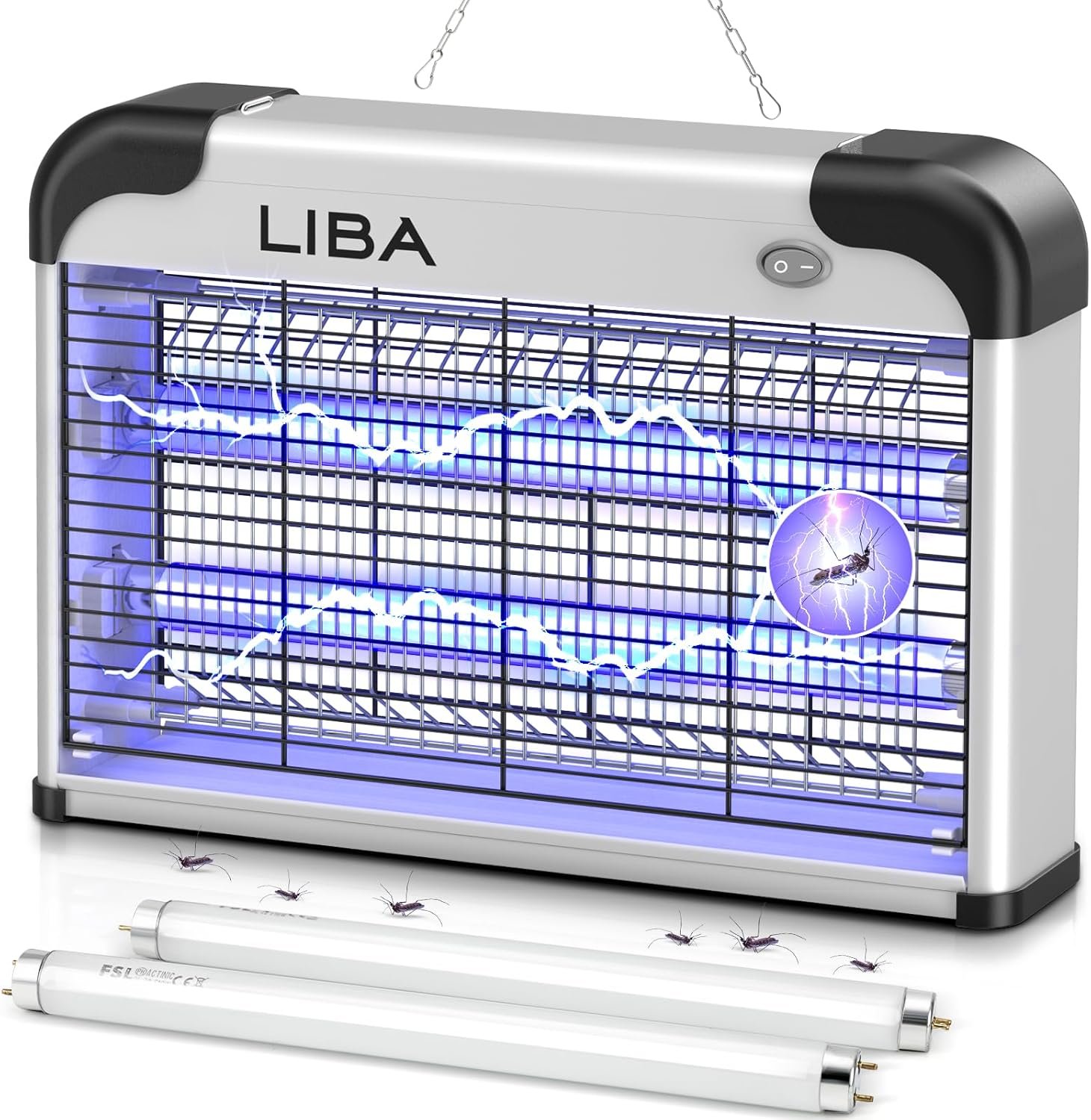 LiBa Bug Zapper 2800V Indoor, with 2 Extra Replacement Bulbs | 2800V grid kills flies and mosquitoes, removable washable tray, indoor Insect Killer, easy-to-clean